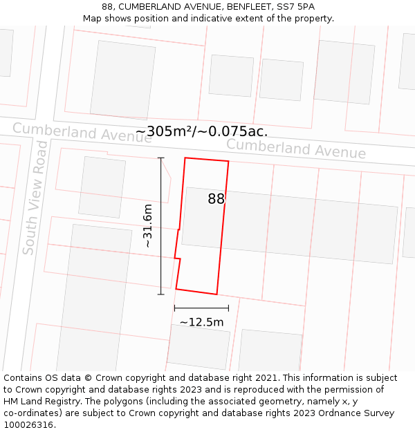 88, CUMBERLAND AVENUE, BENFLEET, SS7 5PA: Plot and title map