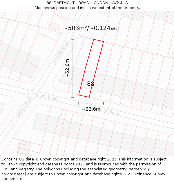 88, DARTMOUTH ROAD, LONDON, NW2 4HA: Plot and title map