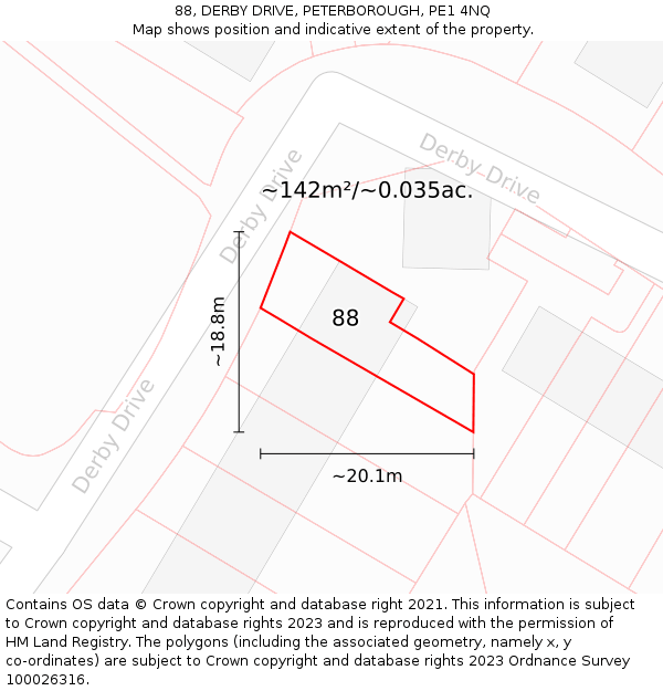 88, DERBY DRIVE, PETERBOROUGH, PE1 4NQ: Plot and title map