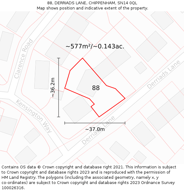 88, DERRIADS LANE, CHIPPENHAM, SN14 0QL: Plot and title map