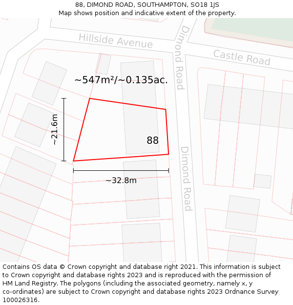 88, DIMOND ROAD, SOUTHAMPTON, SO18 1JS: Plot and title map