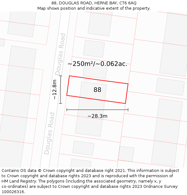 88, DOUGLAS ROAD, HERNE BAY, CT6 6AQ: Plot and title map