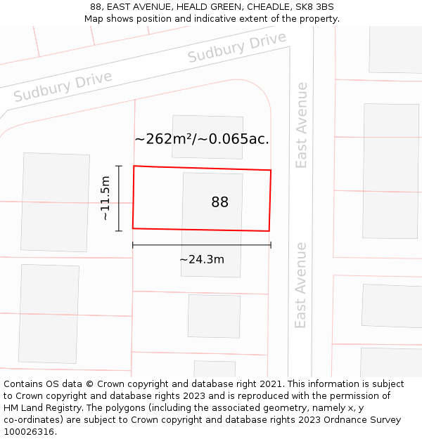 88, EAST AVENUE, HEALD GREEN, CHEADLE, SK8 3BS: Plot and title map