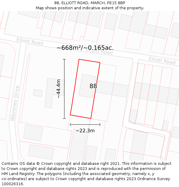 88, ELLIOTT ROAD, MARCH, PE15 8BP: Plot and title map