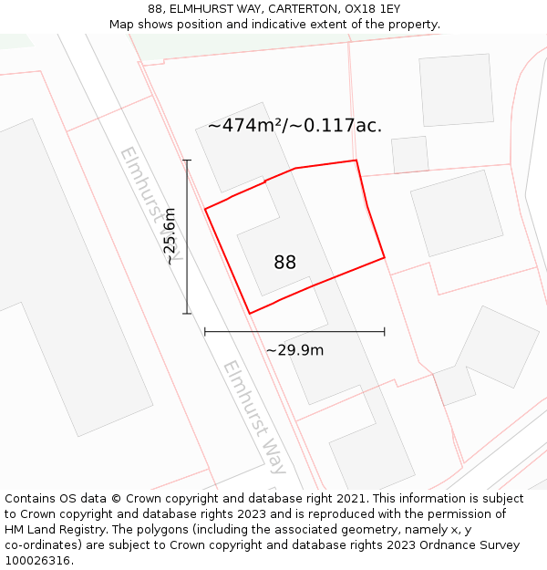 88, ELMHURST WAY, CARTERTON, OX18 1EY: Plot and title map