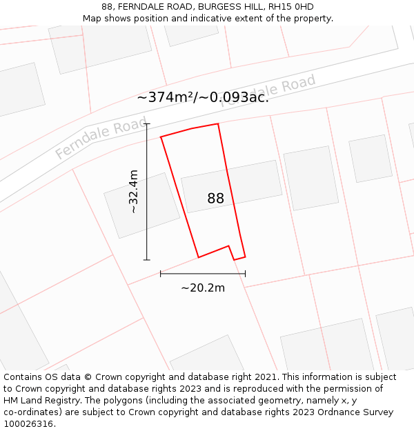 88, FERNDALE ROAD, BURGESS HILL, RH15 0HD: Plot and title map