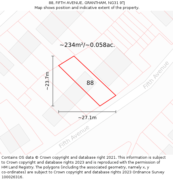 88, FIFTH AVENUE, GRANTHAM, NG31 9TJ: Plot and title map