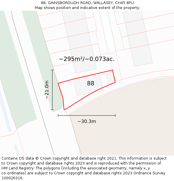 88, GAINSBOROUGH ROAD, WALLASEY, CH45 8PU: Plot and title map