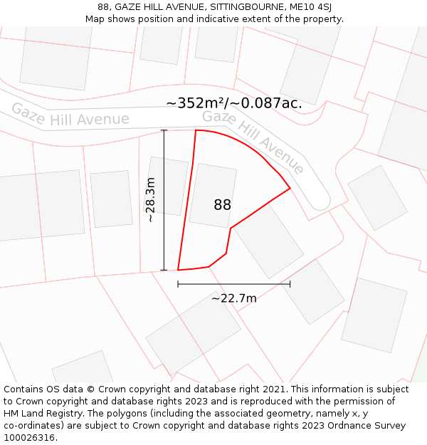 88, GAZE HILL AVENUE, SITTINGBOURNE, ME10 4SJ: Plot and title map