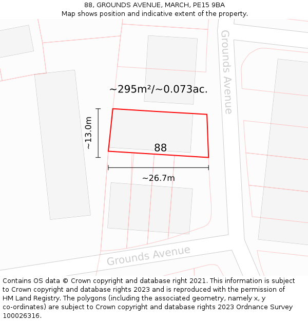 88, GROUNDS AVENUE, MARCH, PE15 9BA: Plot and title map