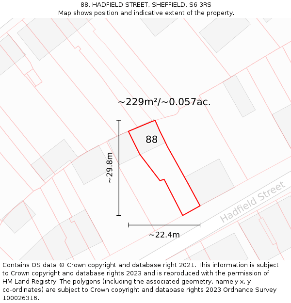 88, HADFIELD STREET, SHEFFIELD, S6 3RS: Plot and title map