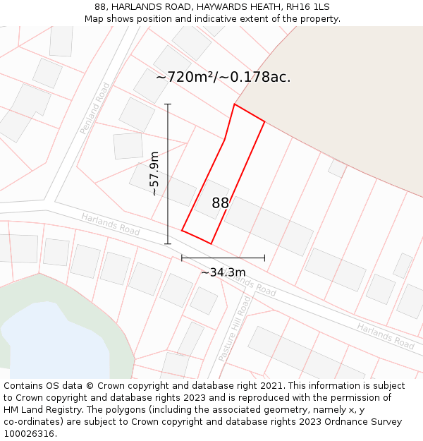 88, HARLANDS ROAD, HAYWARDS HEATH, RH16 1LS: Plot and title map