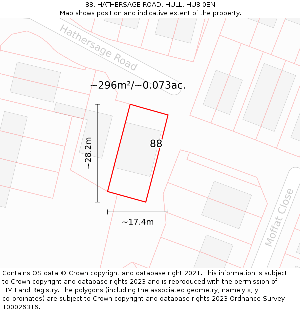 88, HATHERSAGE ROAD, HULL, HU8 0EN: Plot and title map