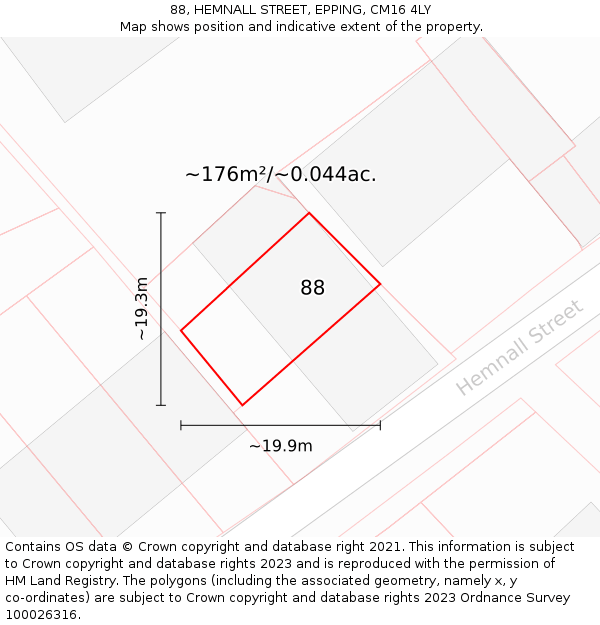 88, HEMNALL STREET, EPPING, CM16 4LY: Plot and title map