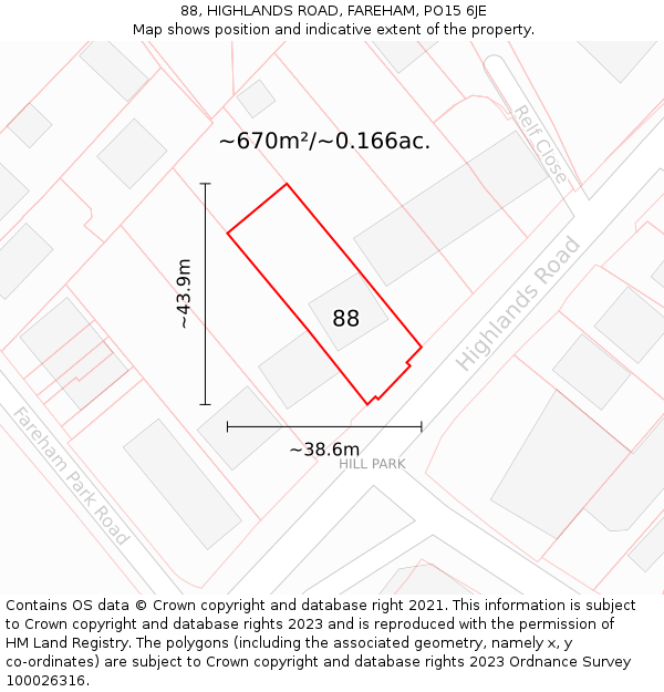 88, HIGHLANDS ROAD, FAREHAM, PO15 6JE: Plot and title map