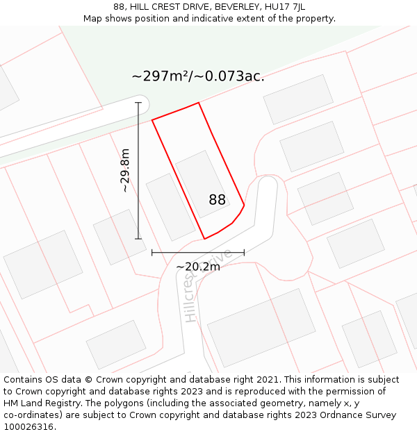 88, HILL CREST DRIVE, BEVERLEY, HU17 7JL: Plot and title map