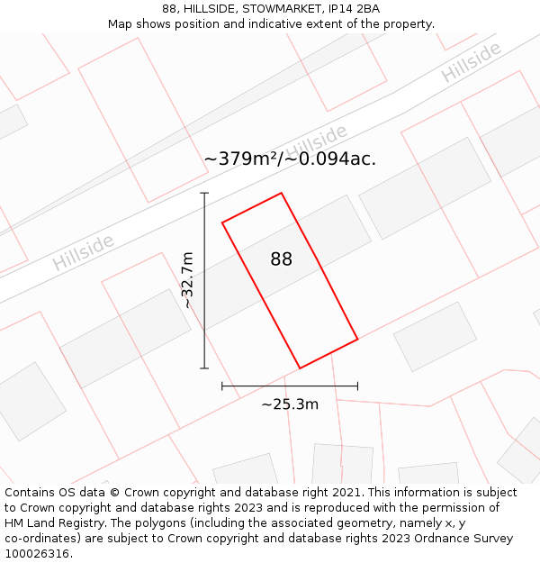 88, HILLSIDE, STOWMARKET, IP14 2BA: Plot and title map