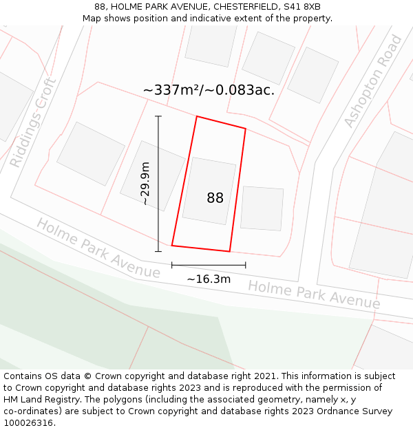 88, HOLME PARK AVENUE, CHESTERFIELD, S41 8XB: Plot and title map