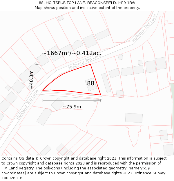 88, HOLTSPUR TOP LANE, BEACONSFIELD, HP9 1BW: Plot and title map