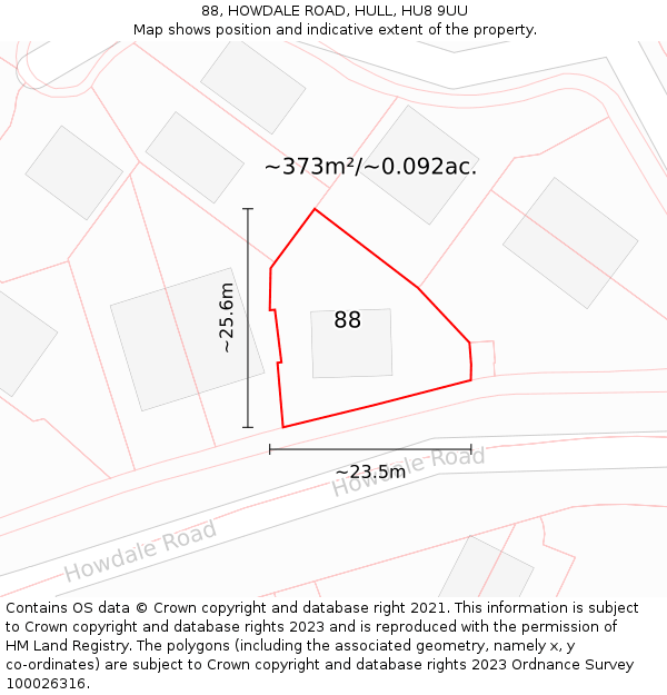 88, HOWDALE ROAD, HULL, HU8 9UU: Plot and title map