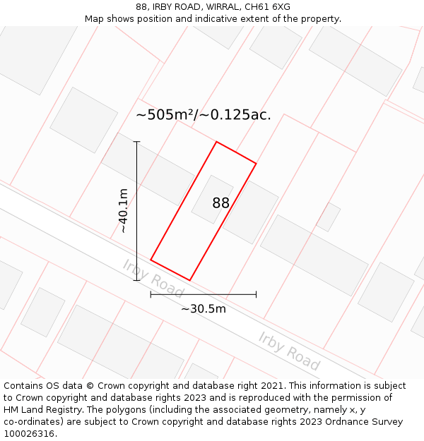 88, IRBY ROAD, WIRRAL, CH61 6XG: Plot and title map