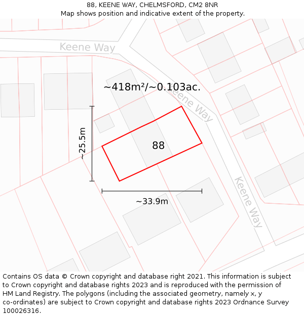 88, KEENE WAY, CHELMSFORD, CM2 8NR: Plot and title map