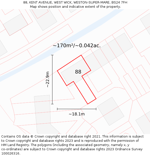 88, KENT AVENUE, WEST WICK, WESTON-SUPER-MARE, BS24 7FH: Plot and title map