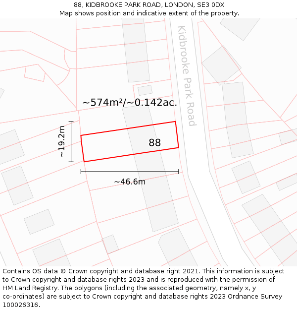88, KIDBROOKE PARK ROAD, LONDON, SE3 0DX: Plot and title map
