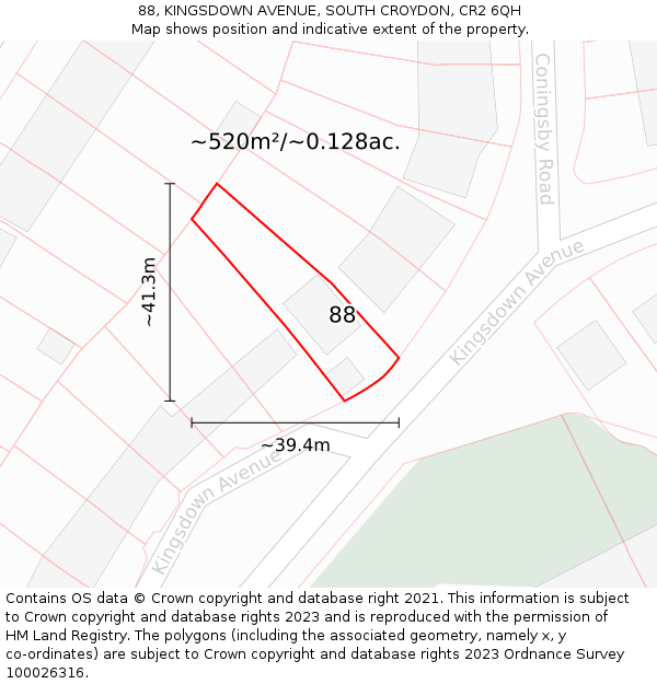 88, KINGSDOWN AVENUE, SOUTH CROYDON, CR2 6QH: Plot and title map