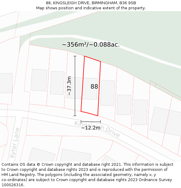 88, KINGSLEIGH DRIVE, BIRMINGHAM, B36 9SB: Plot and title map