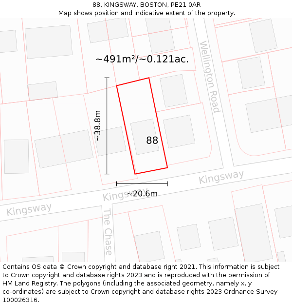 88, KINGSWAY, BOSTON, PE21 0AR: Plot and title map