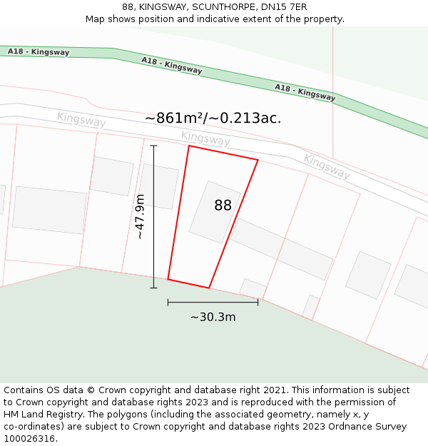 88, KINGSWAY, SCUNTHORPE, DN15 7ER: Plot and title map