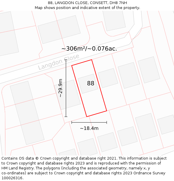 88, LANGDON CLOSE, CONSETT, DH8 7NH: Plot and title map