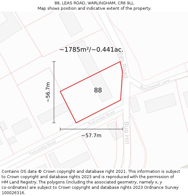 88, LEAS ROAD, WARLINGHAM, CR6 9LL: Plot and title map
