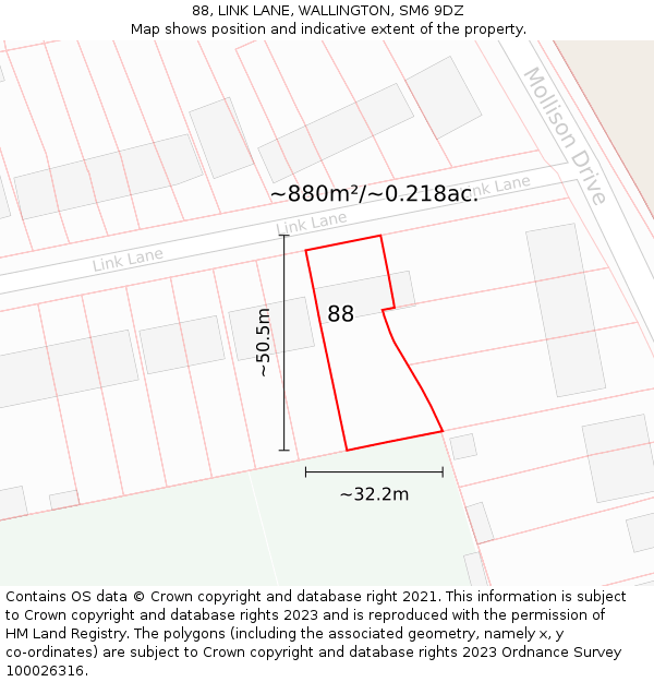 88, LINK LANE, WALLINGTON, SM6 9DZ: Plot and title map