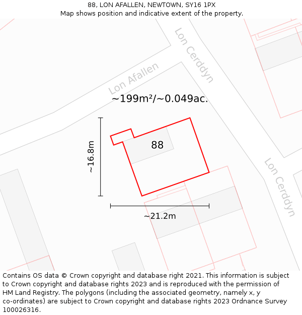 88, LON AFALLEN, NEWTOWN, SY16 1PX: Plot and title map