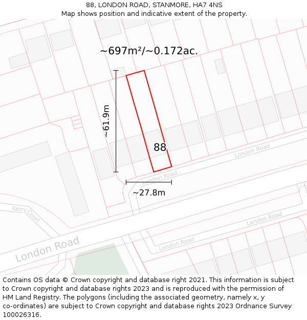 88, LONDON ROAD, STANMORE, HA7 4NS: Plot and title map