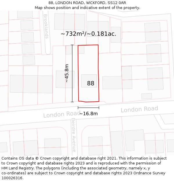 88, LONDON ROAD, WICKFORD, SS12 0AR: Plot and title map