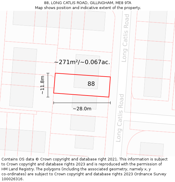 88, LONG CATLIS ROAD, GILLINGHAM, ME8 9TA: Plot and title map