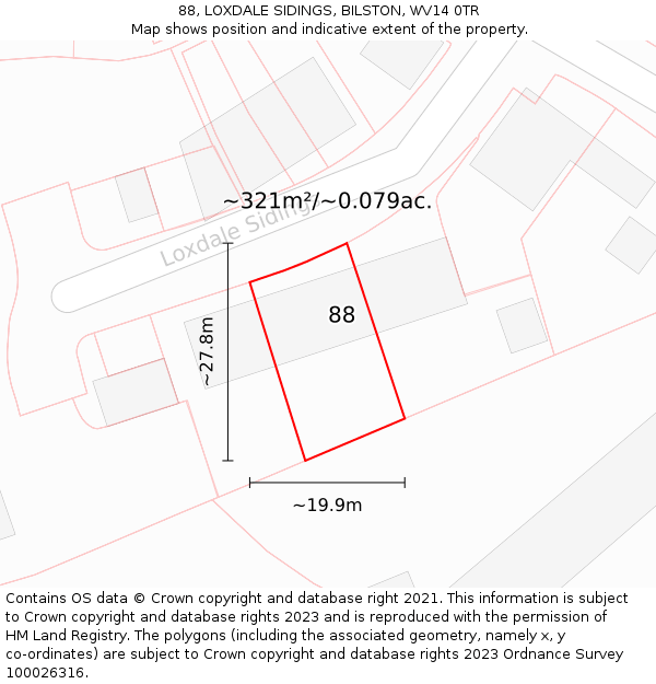 88, LOXDALE SIDINGS, BILSTON, WV14 0TR: Plot and title map