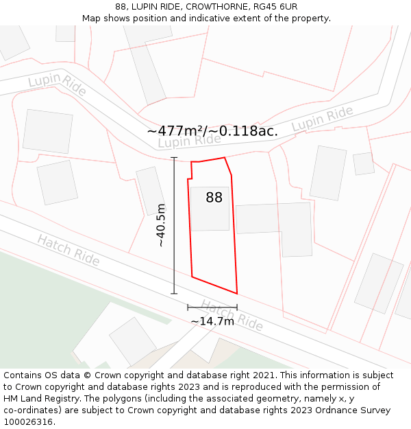 88, LUPIN RIDE, CROWTHORNE, RG45 6UR: Plot and title map