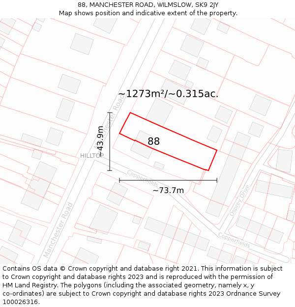 88, MANCHESTER ROAD, WILMSLOW, SK9 2JY: Plot and title map
