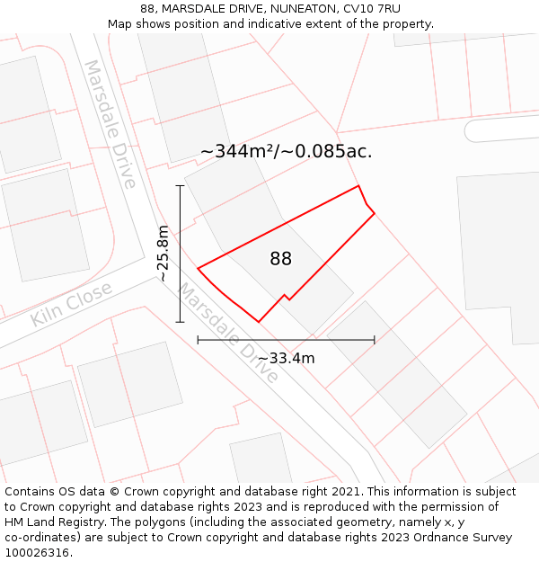 88, MARSDALE DRIVE, NUNEATON, CV10 7RU: Plot and title map