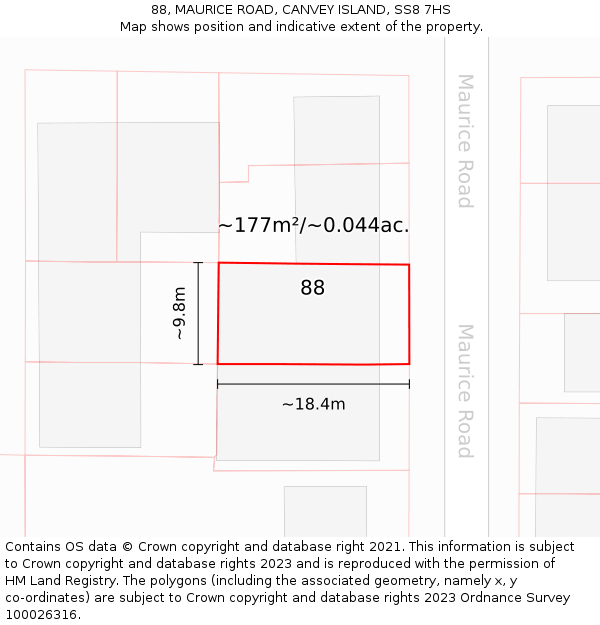 88, MAURICE ROAD, CANVEY ISLAND, SS8 7HS: Plot and title map