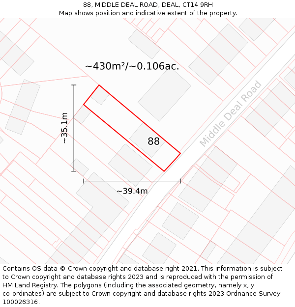 88, MIDDLE DEAL ROAD, DEAL, CT14 9RH: Plot and title map