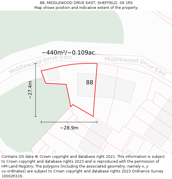 88, MIDDLEWOOD DRIVE EAST, SHEFFIELD, S6 1RS: Plot and title map