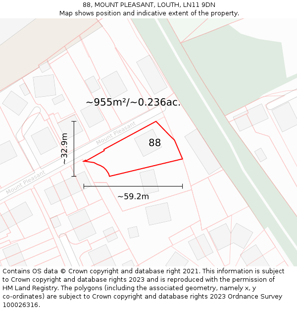 88, MOUNT PLEASANT, LOUTH, LN11 9DN: Plot and title map