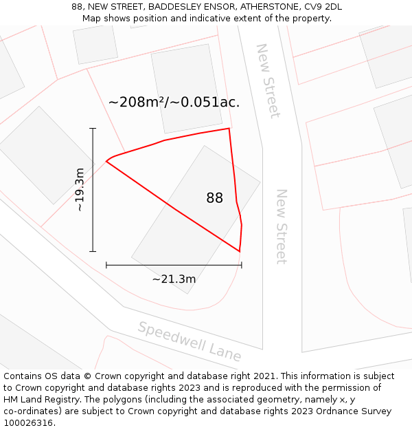 88, NEW STREET, BADDESLEY ENSOR, ATHERSTONE, CV9 2DL: Plot and title map