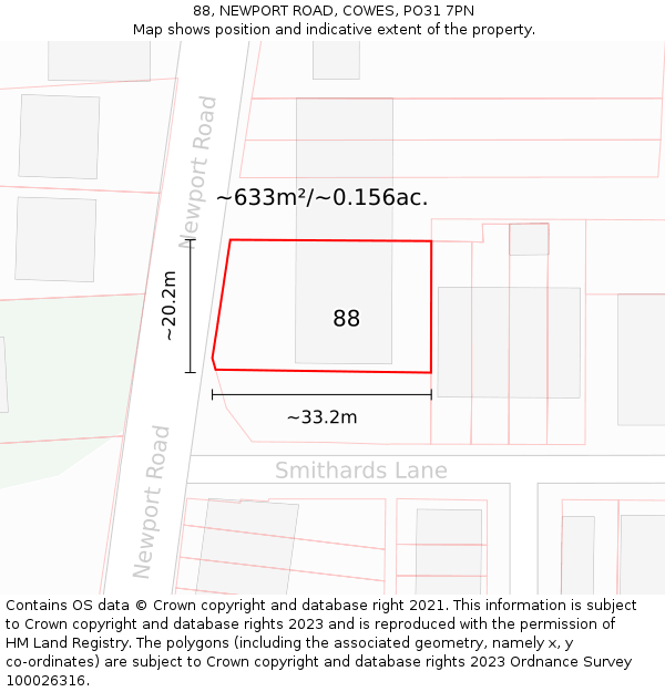 88, NEWPORT ROAD, COWES, PO31 7PN: Plot and title map