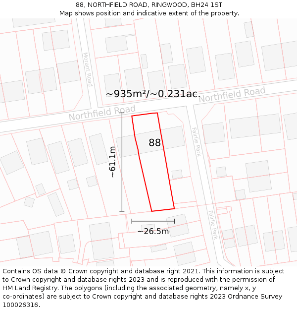 88, NORTHFIELD ROAD, RINGWOOD, BH24 1ST: Plot and title map